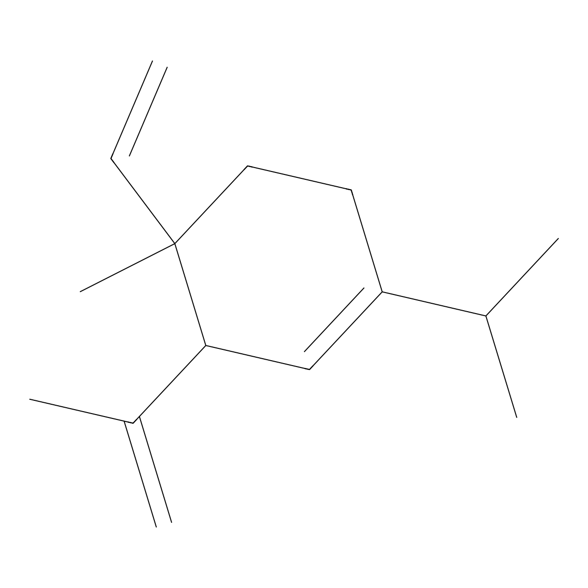 Cyclohexene, 4-ethenyl-4-methyl-3-(1-methylethenyl)-1-(1-methylethyl)-, (3R-trans)- molecular structure, CAS 20307-84-0