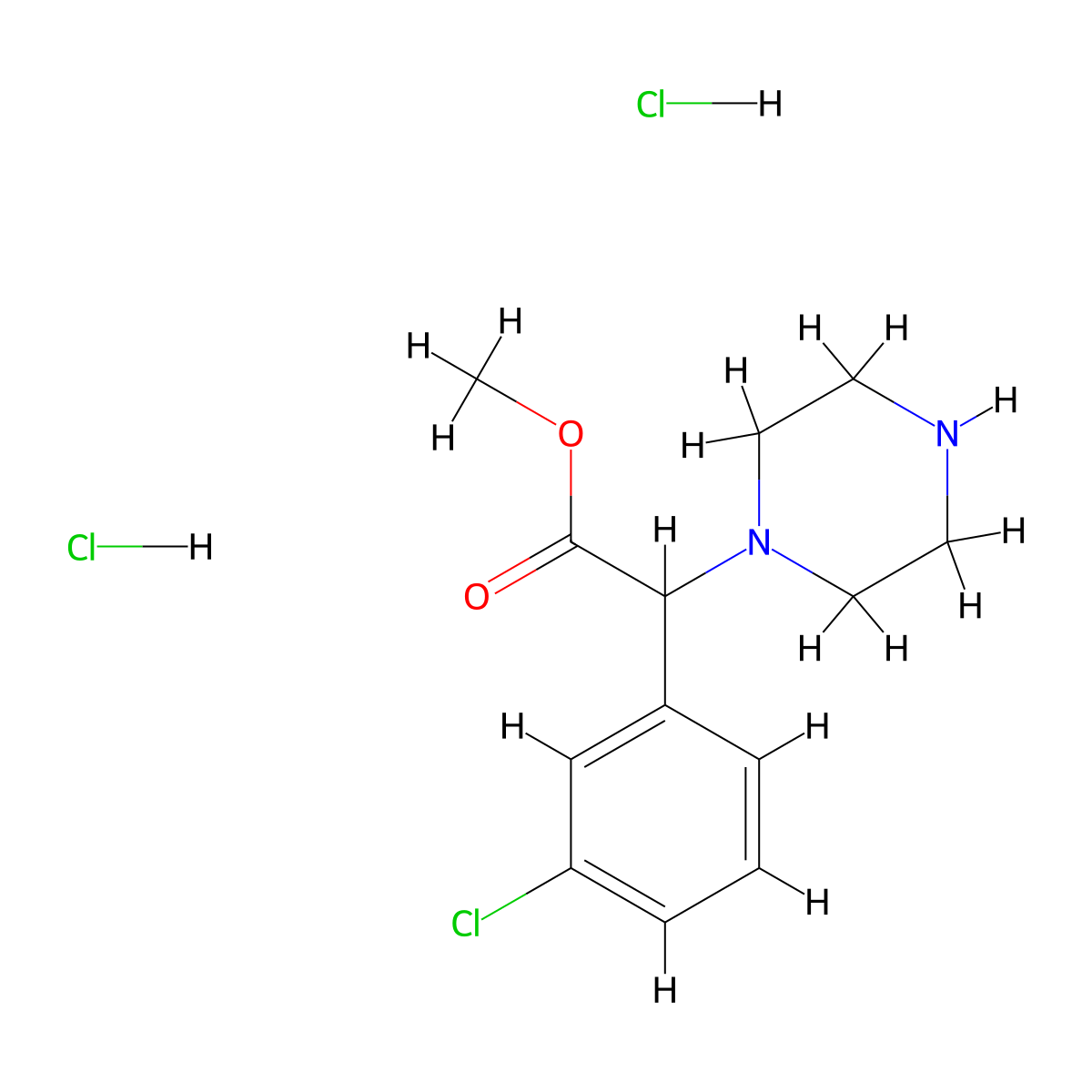 Methyl 2-(3-chlorophenyl)-2-(piperazin-1-yl)acetate dihydrochloride molecular structure, CAS 2030748-32-2