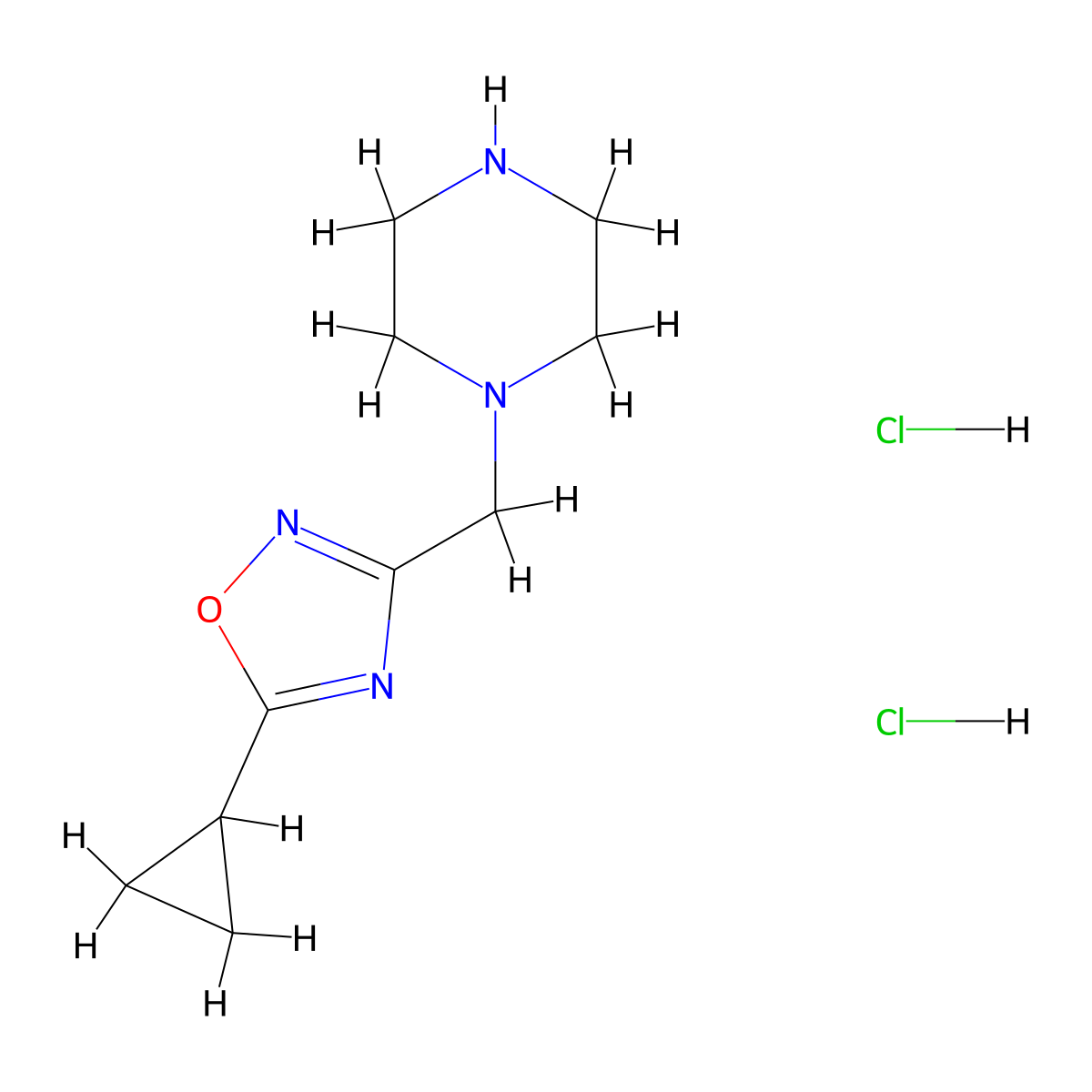 1-[(5-Cyclopropyl-1,2,4-oxadiazol-3-yl)methyl]piperazine dihydrochloride molecular structure, CAS 2030761-59-0