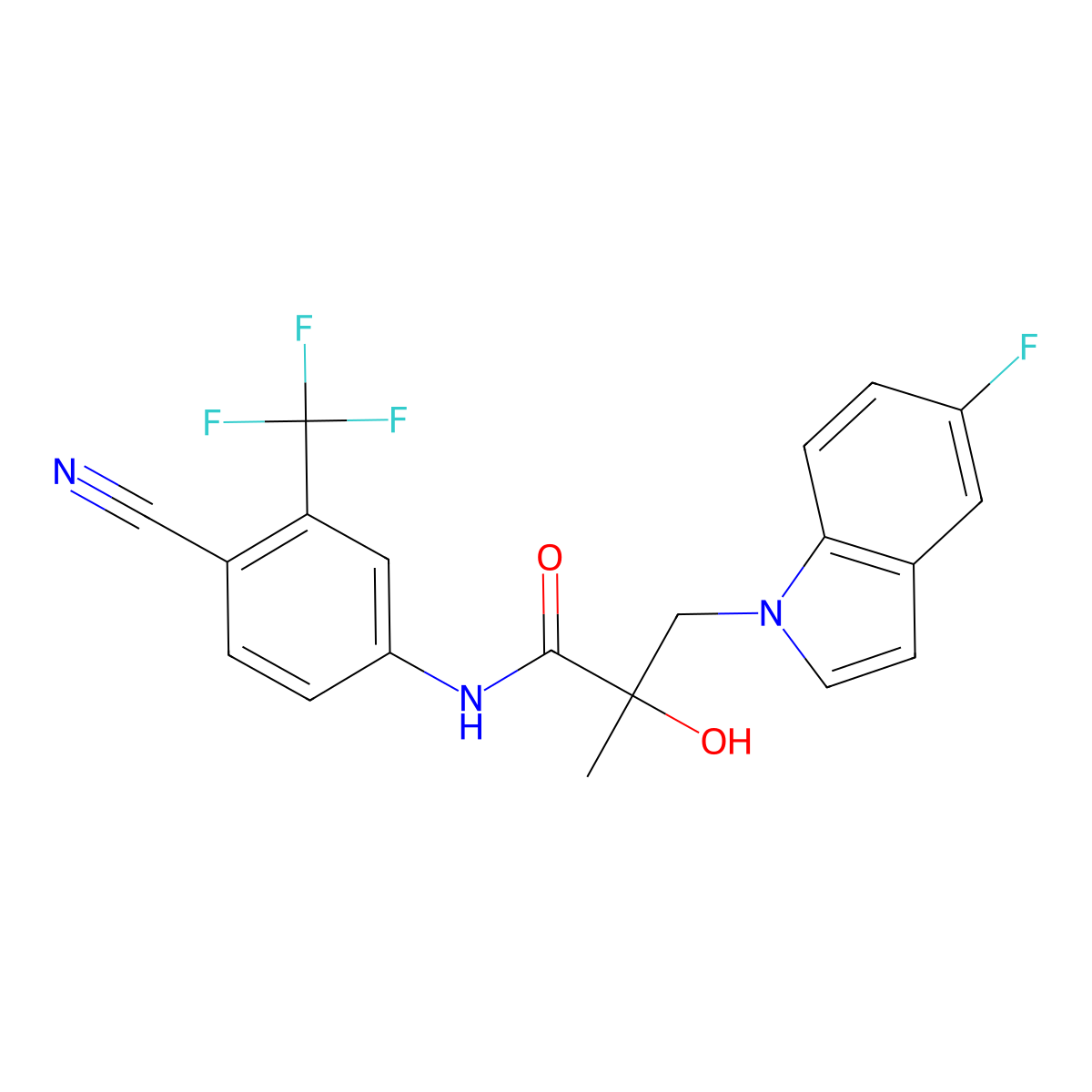 (S)-N-(4-cyano-3-(trifluoromethyl)phenyl)-3-(5-fluoro-1H-indol-1-yl)-2-hydroxy-2-methylpropanamide molecular structure, CAS 2031161-35-8