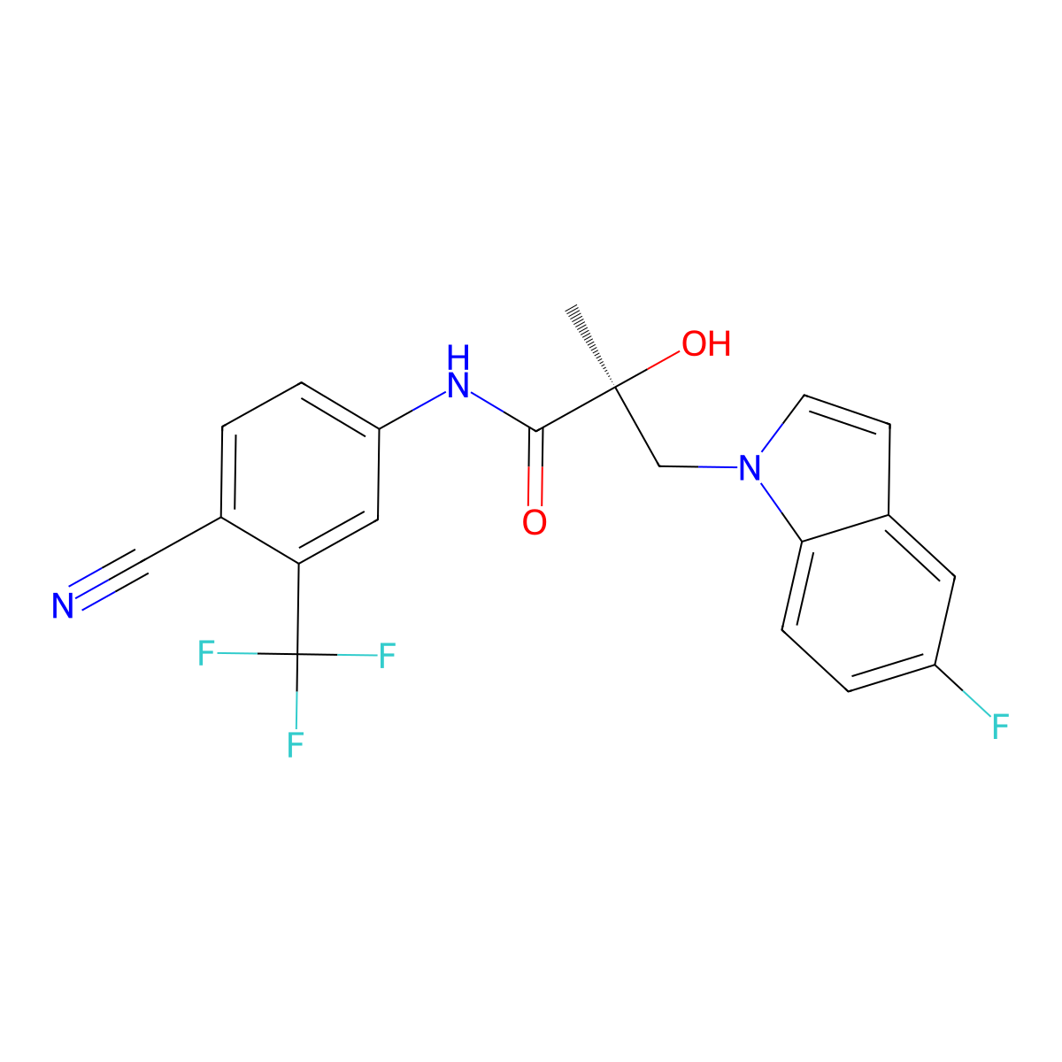 (S)-N-(4-cyano-3-(trifluoromethyl)phenyl)-3-(5-fluoro-1H-indol-1-yl)-2-hydroxy-2-methylpropanamide molecular structure, CAS 2031161-35-8