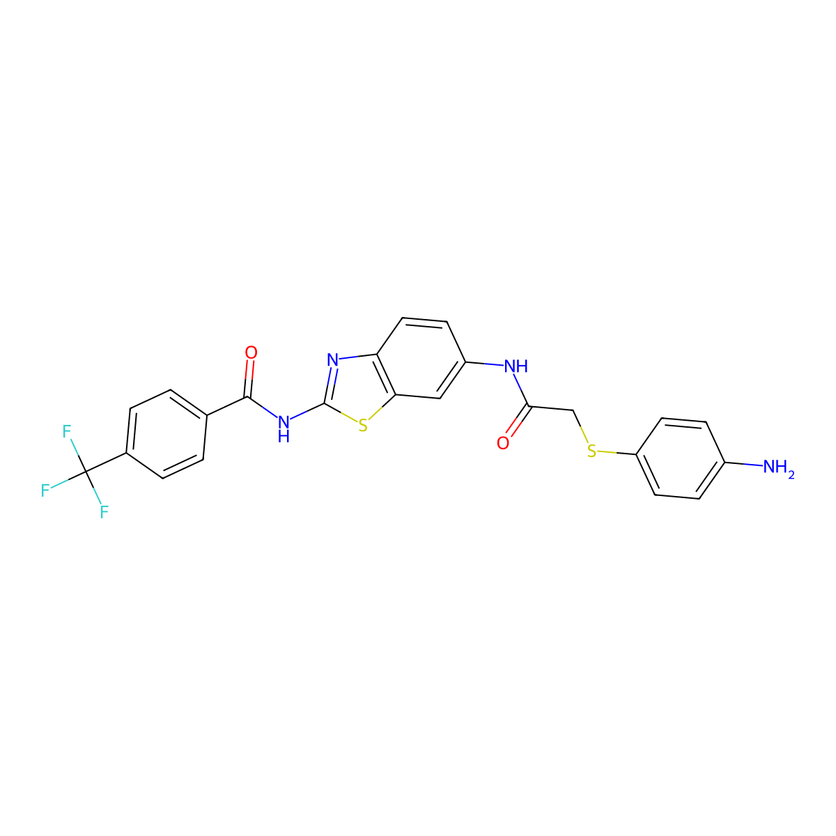 N-[6-[[2-(4-Aminophenyl)sulfanylacetyl]amino]-1,3-benzothiazol-2-yl]-4-(trifluoromethyl)benzamide molecular structure, CAS 2031177-48-5