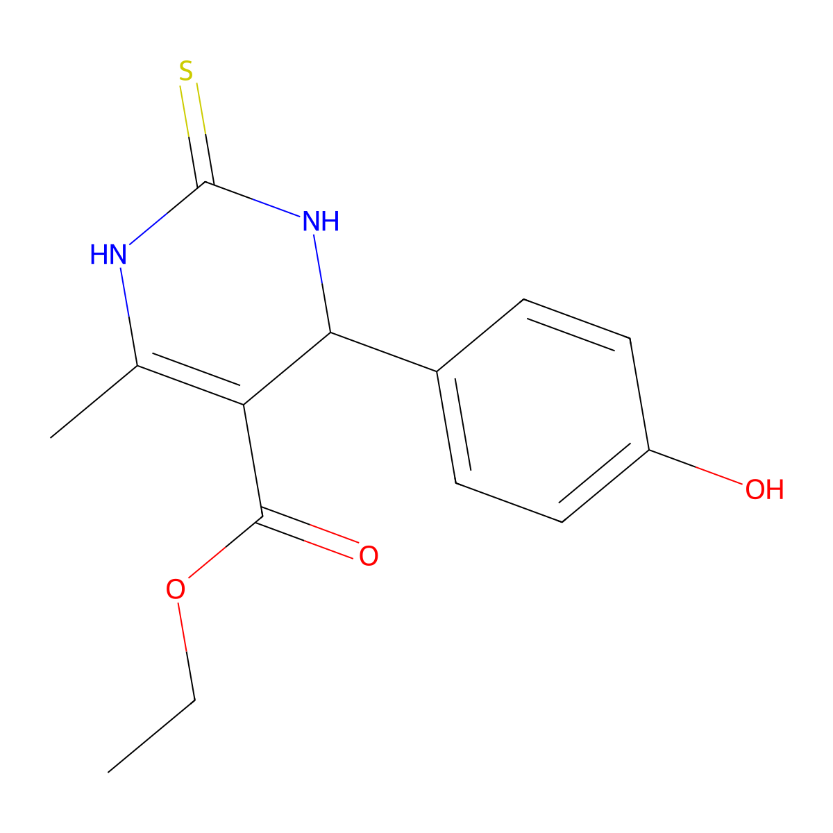 Ethyl 4-(4-hydroxyphenyl)-6-methyl-2-thioxo-1,2,3,4-tetrahydropyrimidine-5-carboxylate molecular structure, CAS 203118-28-9
