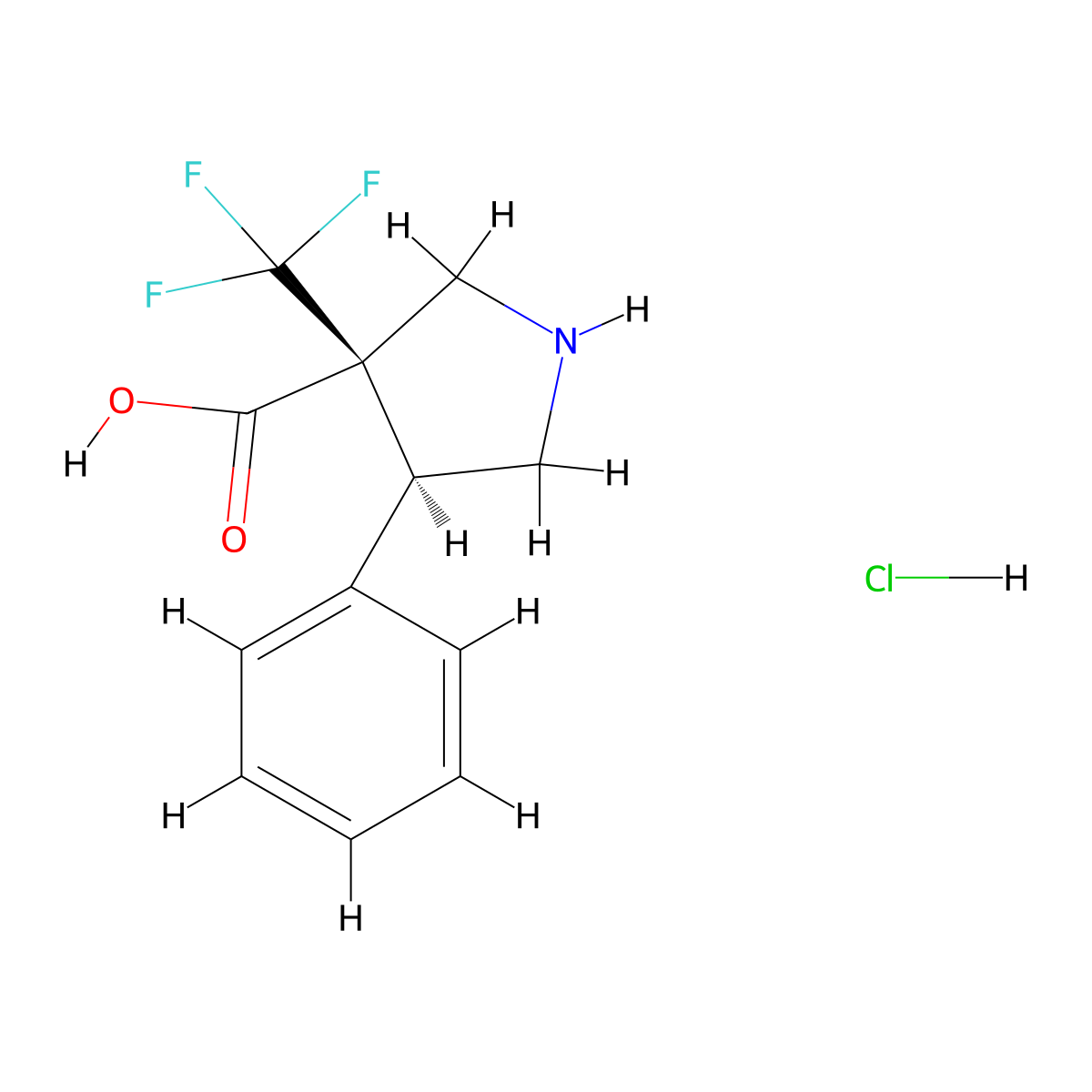 (3R,4S)-4-phenyl-3-(trifluoromethyl)pyrrolidine-3-carboxylic acid hydrochloride molecular structure, CAS 2031242-20-1