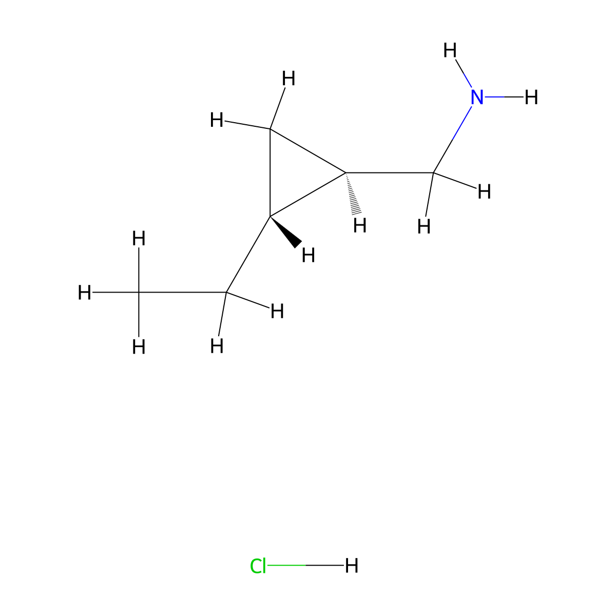 rac-[(1R,2R)-2-ethylcyclopropyl]methanamine hydrochloride, trans molecular structure, CAS 2031242-24-5
