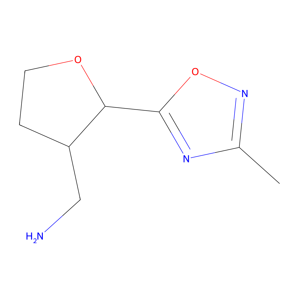 rac-[(2R,3R)-2-(3-methyl-1,2,4-oxadiazol-5-yl)oxolan-3-yl]methanamine molecular structure, CAS 2031242-56-3