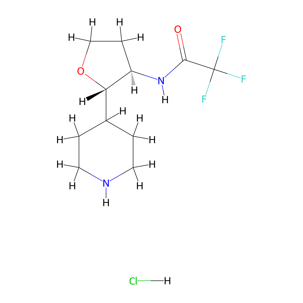 rac-2,2,2-trifluoro-N-[(2R,3S)-2-(piperidin-4-yl)oxolan-3-yl]acetamide hydrochloride molecular structure, CAS 2031242-82-5