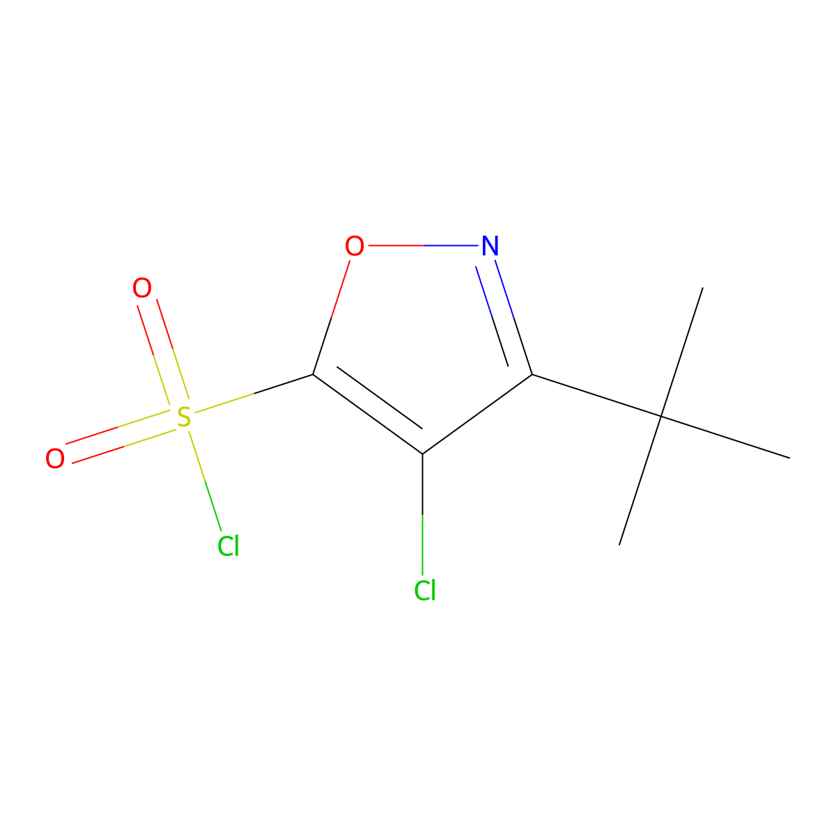 3-Tert-butyl-4-chloro-1,2-oxazole-5-sulfonyl chloride molecular structure, CAS 2031258-45-2