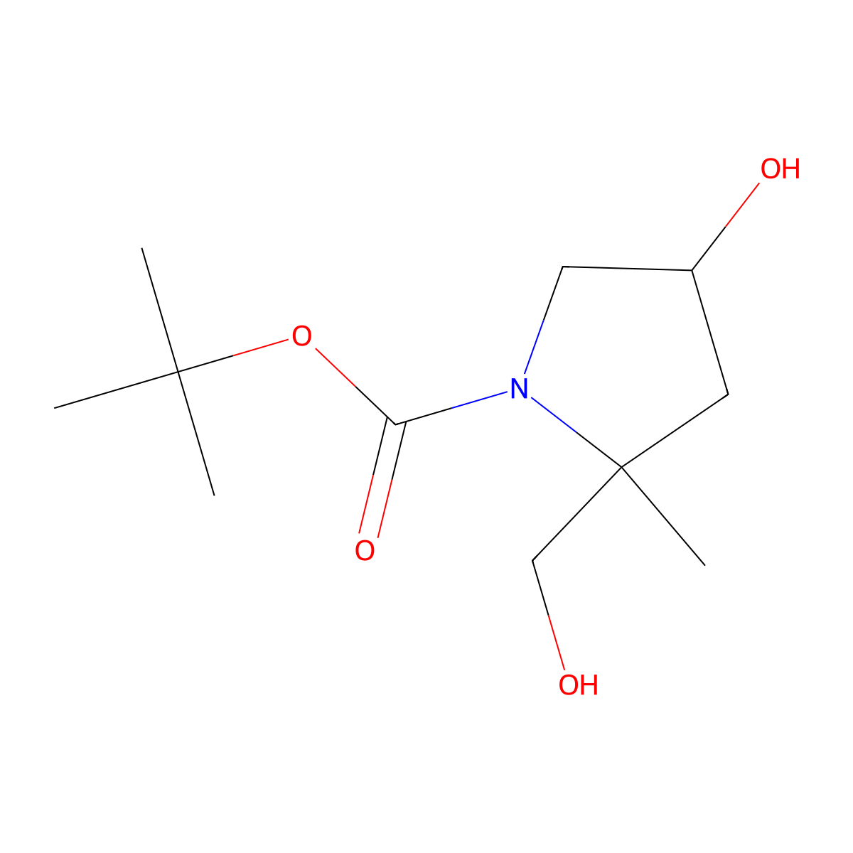 Tert-butyl 4-hydroxy-2-(hydroxymethyl)-2-methylpyrrolidine-1-carboxylate molecular structure, CAS 2031258-55-4