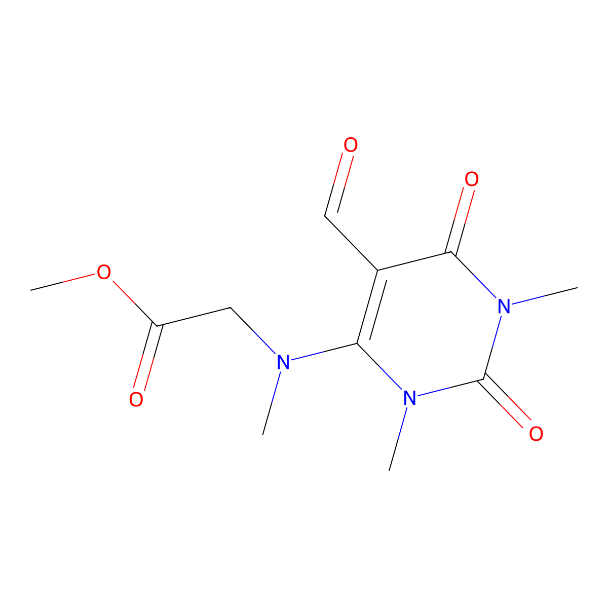 Methyl 2-[(5-formyl-1,3-dimethyl-2,6-dioxo-1,2,3,6-tetrahydropyrimidin-4-yl)(methyl)amino]acetate molecular structure, CAS 2031258-83-8