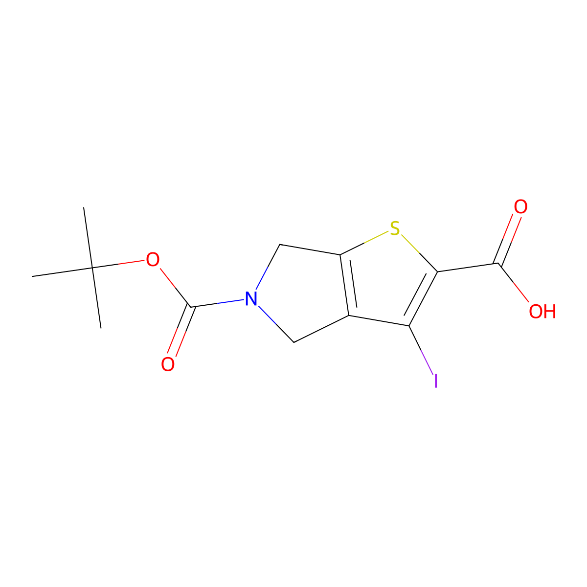 5-[(tert-butoxy)carbonyl]-3-iodo-4H,5H,6H-thieno[2,3-c]pyrrole-2-carboxylic acid molecular structure, CAS 2031258-86-1