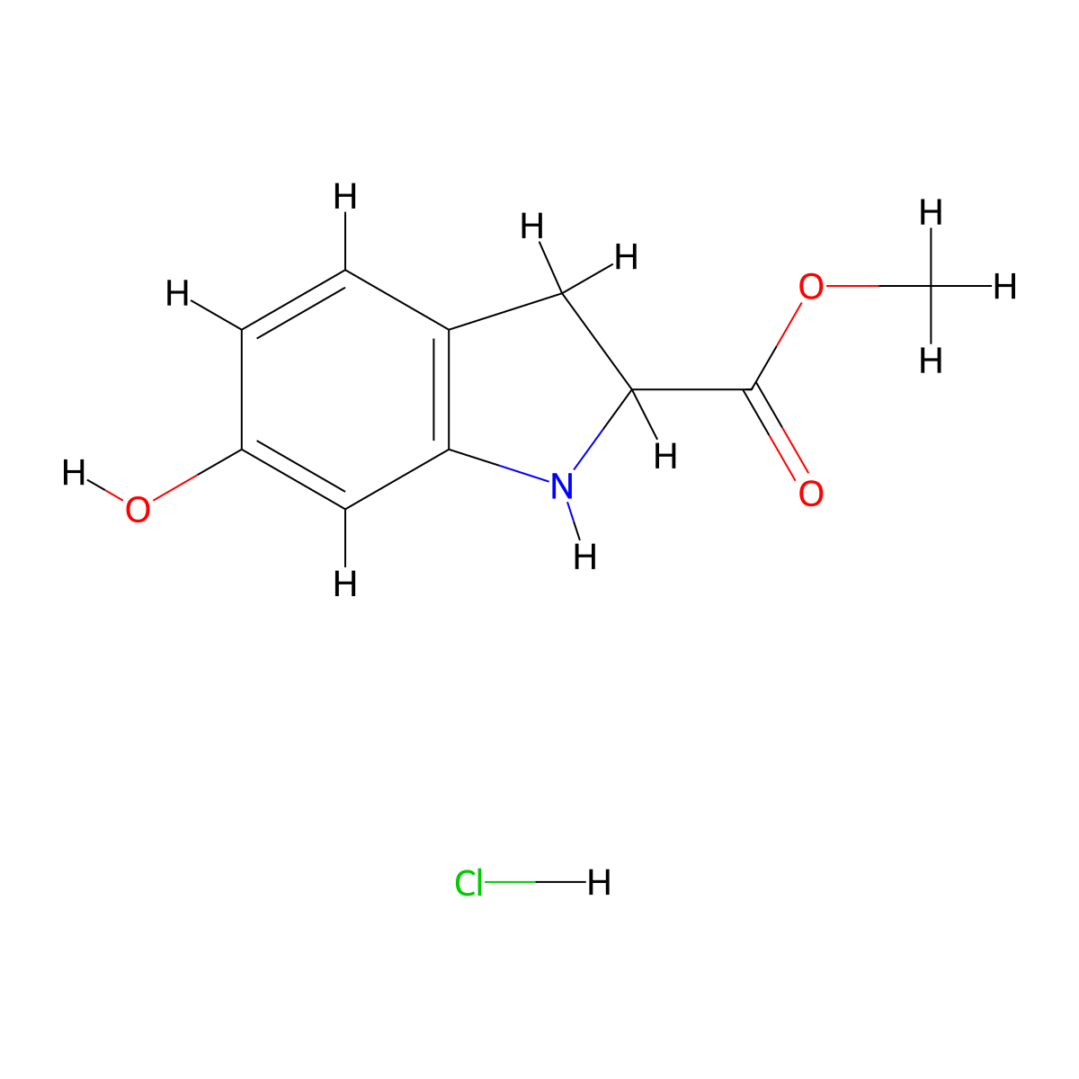 methyl 6-hydroxy-2,3-dihydro-1H-indole-2-carboxylate hydrochloride molecular structure, CAS 2031258-94-1