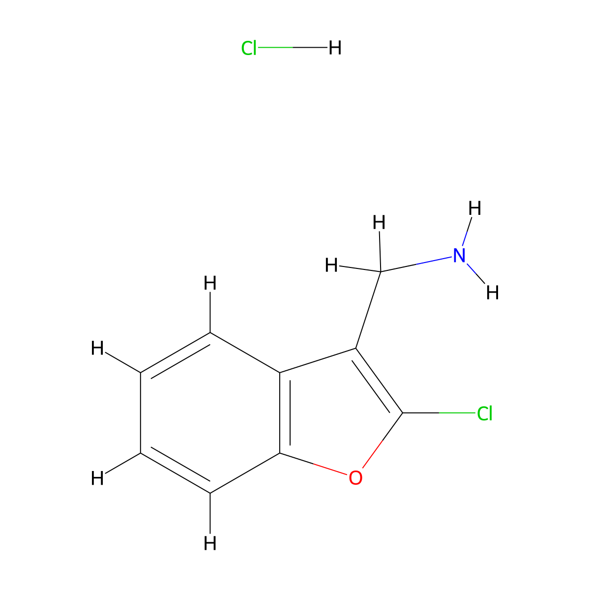 (2-Chloro-1-benzofuran-3-yl)methanamine hydrochloride molecular structure, CAS 2031259-15-9