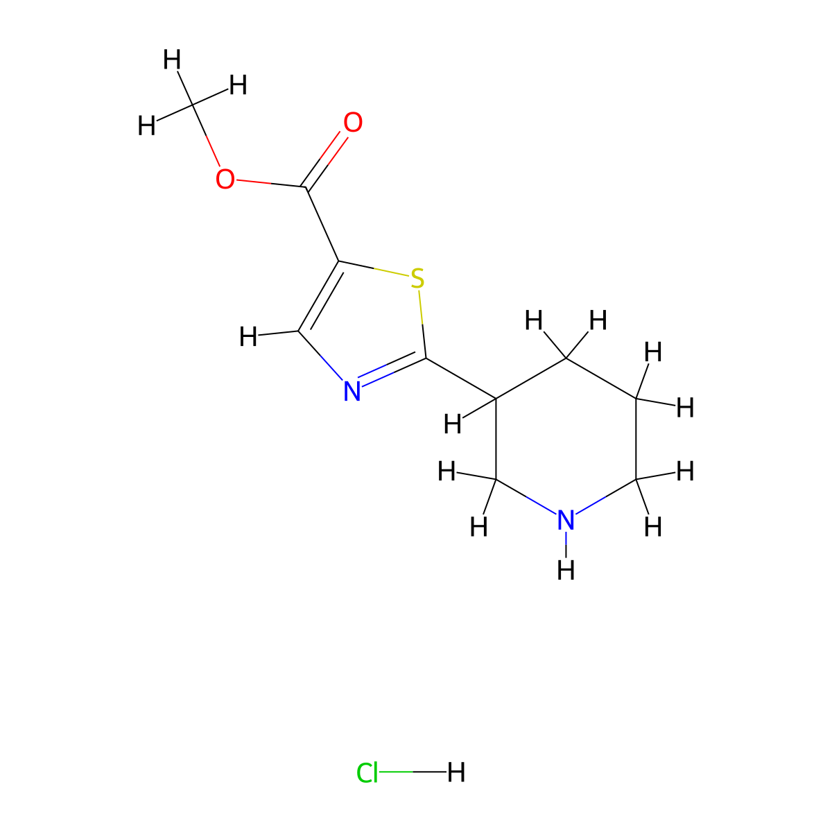 Methyl 2-(piperidin-3-yl)-1,3-thiazole-5-carboxylate hydrochloride molecular structure, CAS 2031259-41-1