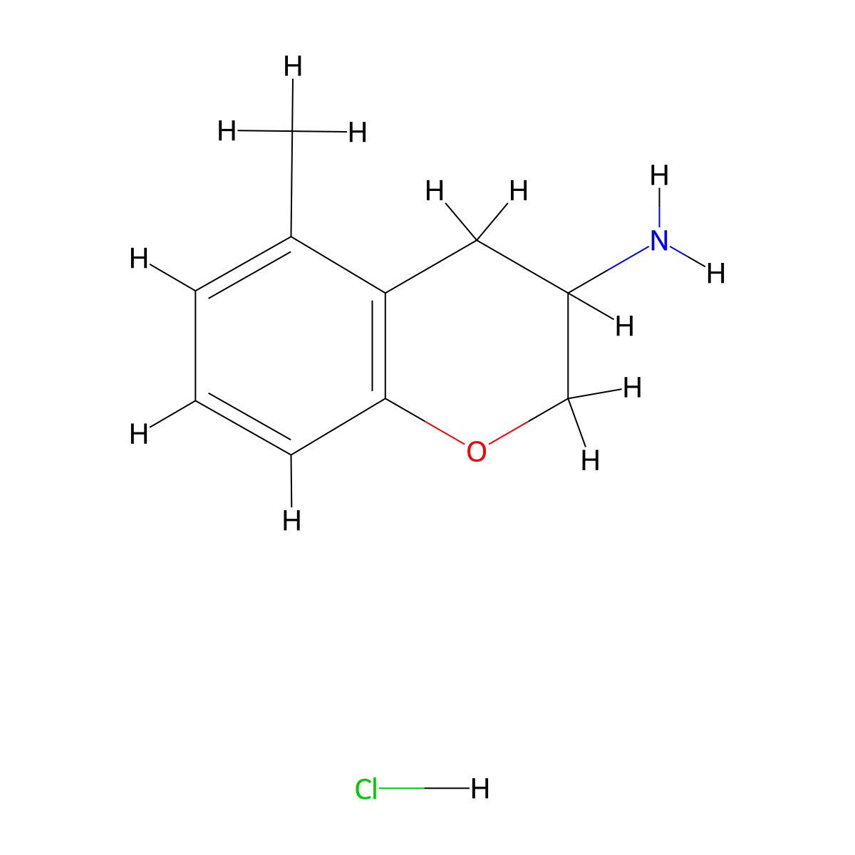 5-methyl-3,4-dihydro-2H-1-benzopyran-3-amine hydrochloride molecular structure, CAS 2031259-43-3