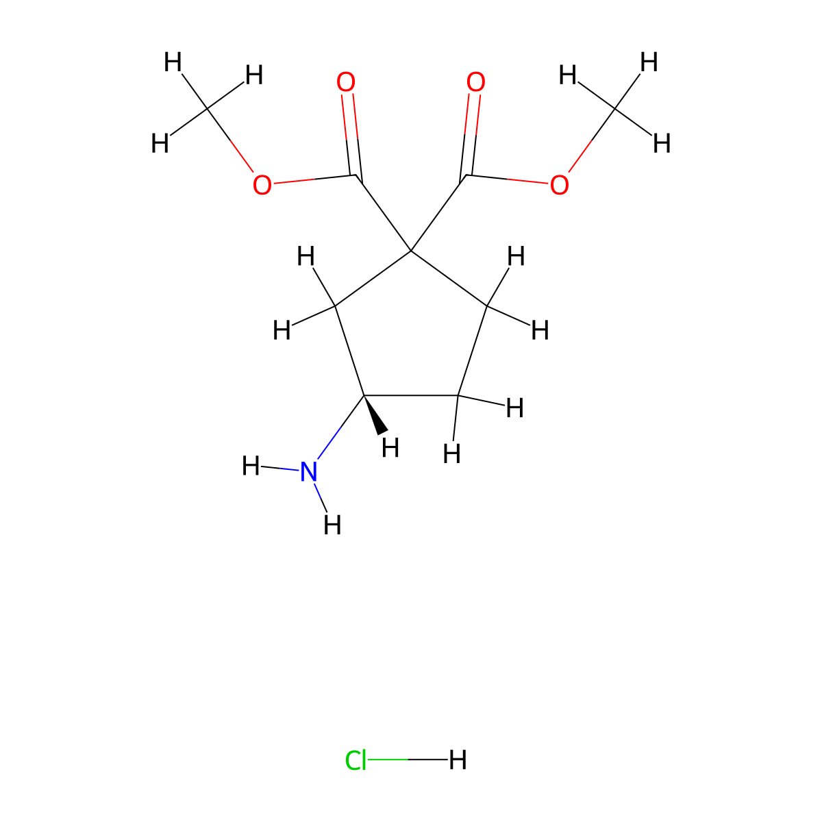 1,1-dimethyl(3S)-3-aminocyclopentane-1,1-dicarboxylatehydrochloride molecular structure, CAS 2031259-90-0