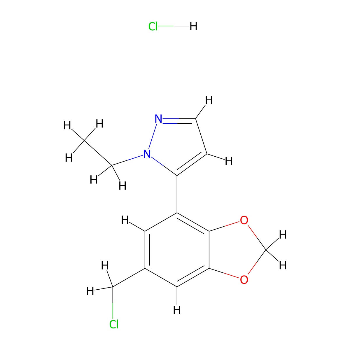 5-[6-(Chloromethyl)-1,3-benzodioxol-4-yl]-1-ethylpyrazole;hydrochloride molecular structure, CAS 2031260-73-6