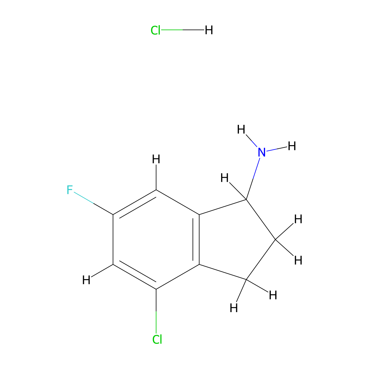 4-chloro-6-fluoro-2,3-dihydro-1H-inden-1-amine hydrochloride molecular structure, CAS 2031260-75-8