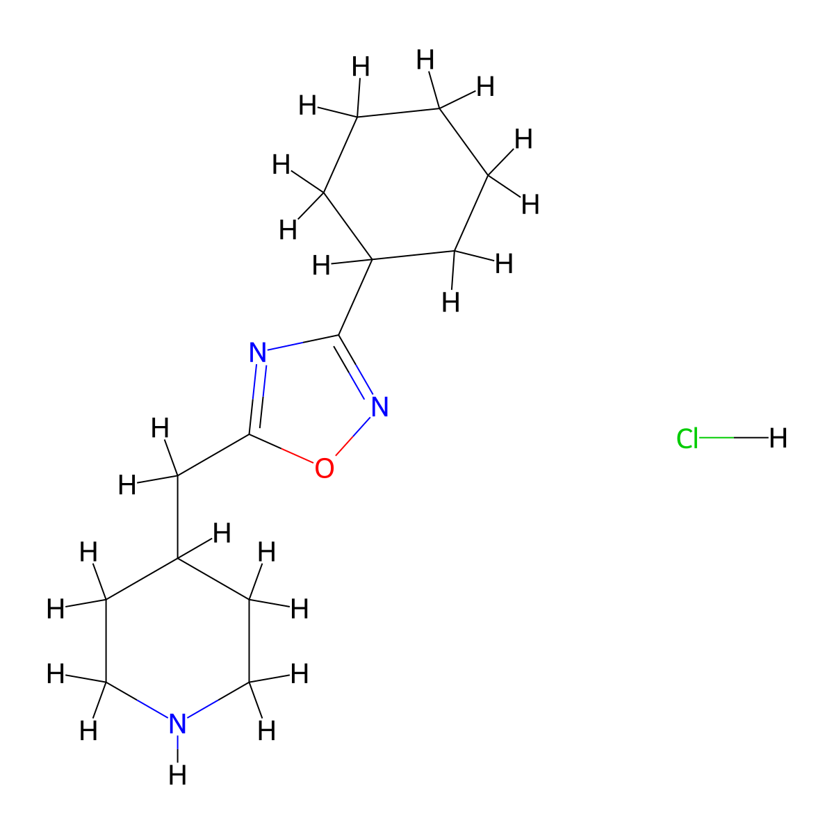 4-[(3-Cyclohexyl-1,2,4-oxadiazol-5-yl)methyl]piperidine hydrochloride molecular structure, CAS 2031261-24-0
