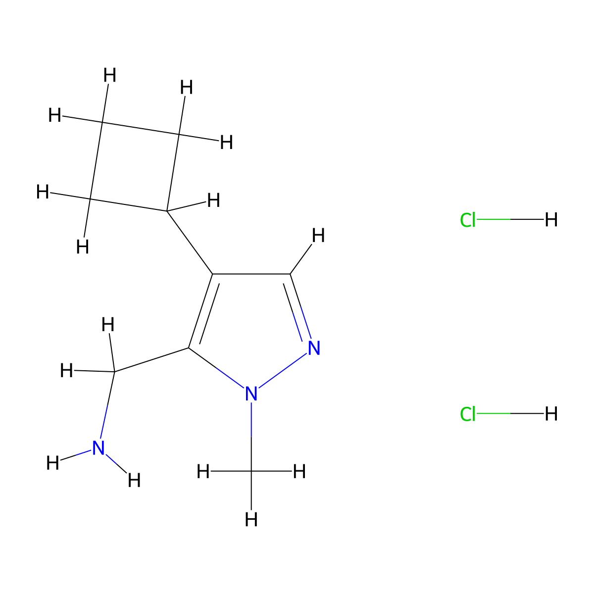 (4-cyclobutyl-1-methyl-1H-pyrazol-5-yl)methanamine dihydrochloride molecular structure, CAS 2031268-72-9