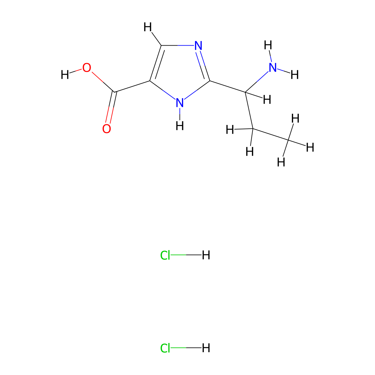 2-(1-aminopropyl)-1H-imidazole-4-carboxylic acid dihydrochloride molecular structure, CAS 2031268-81-0