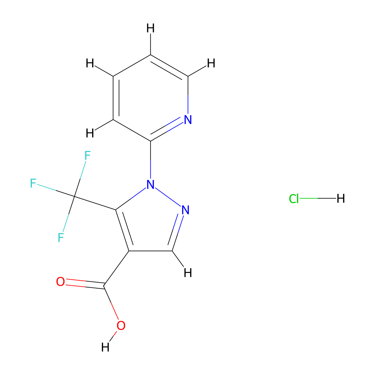 1-(pyridin-2-yl)-5-(trifluoromethyl)-1H-pyrazole-4-carboxylic acid hydrochloride molecular structure, CAS 2031268-82-1