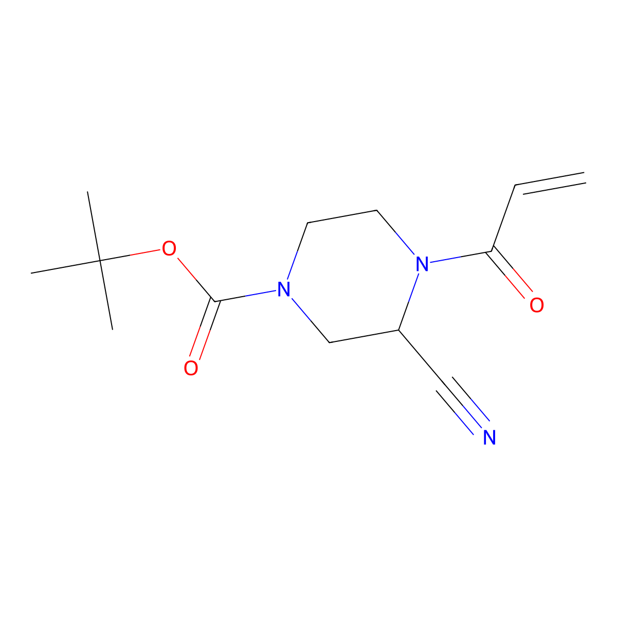 Tert-butyl 3-cyano-4-(prop-2-enoyl)piperazine-1-carboxylate molecular structure, CAS 2031269-08-4