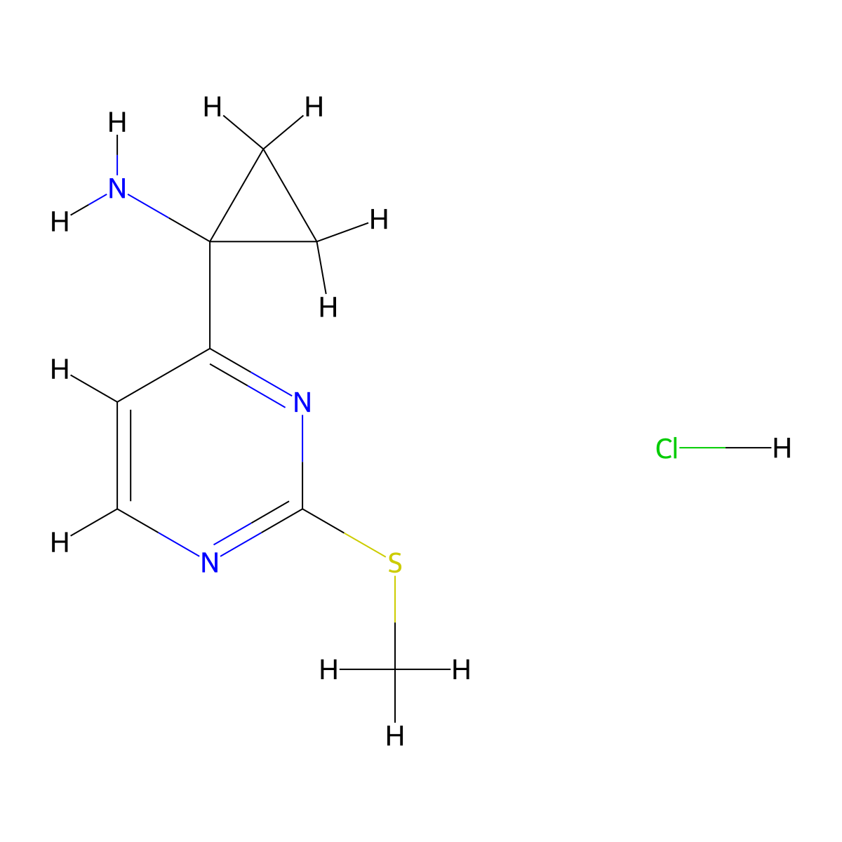 1-[2-(Methylsulfanyl)pyrimidin-4-yl]cyclopropan-1-amine hydrochloride molecular structure, CAS 2031269-47-1