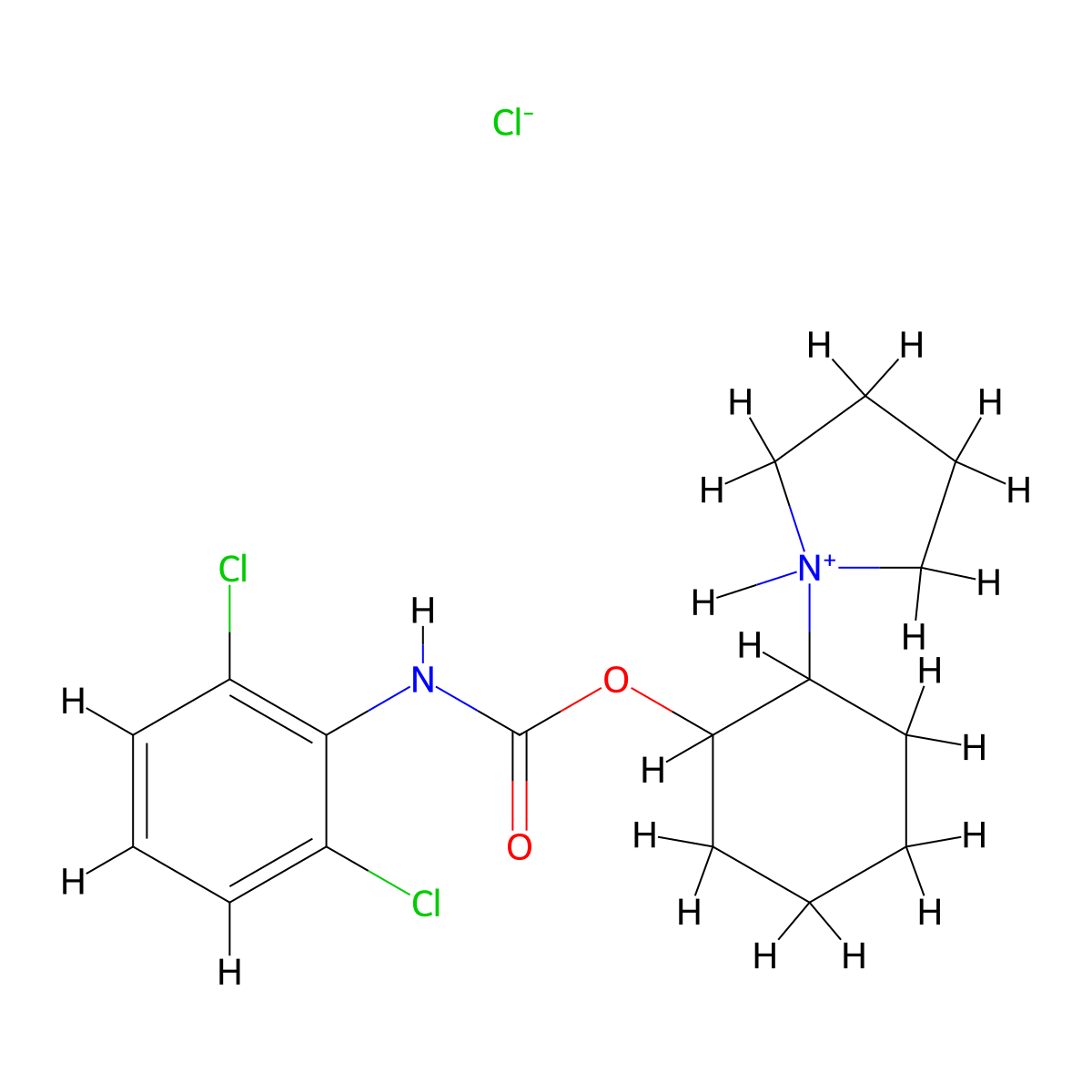 2-(Pyrrolidin-1-yl)cyclohexyl hydrogen (2,6-dichlorophenyl)carbonimidate--hydrogen chloride (1/1) molecular structure, CAS 20317-96-8