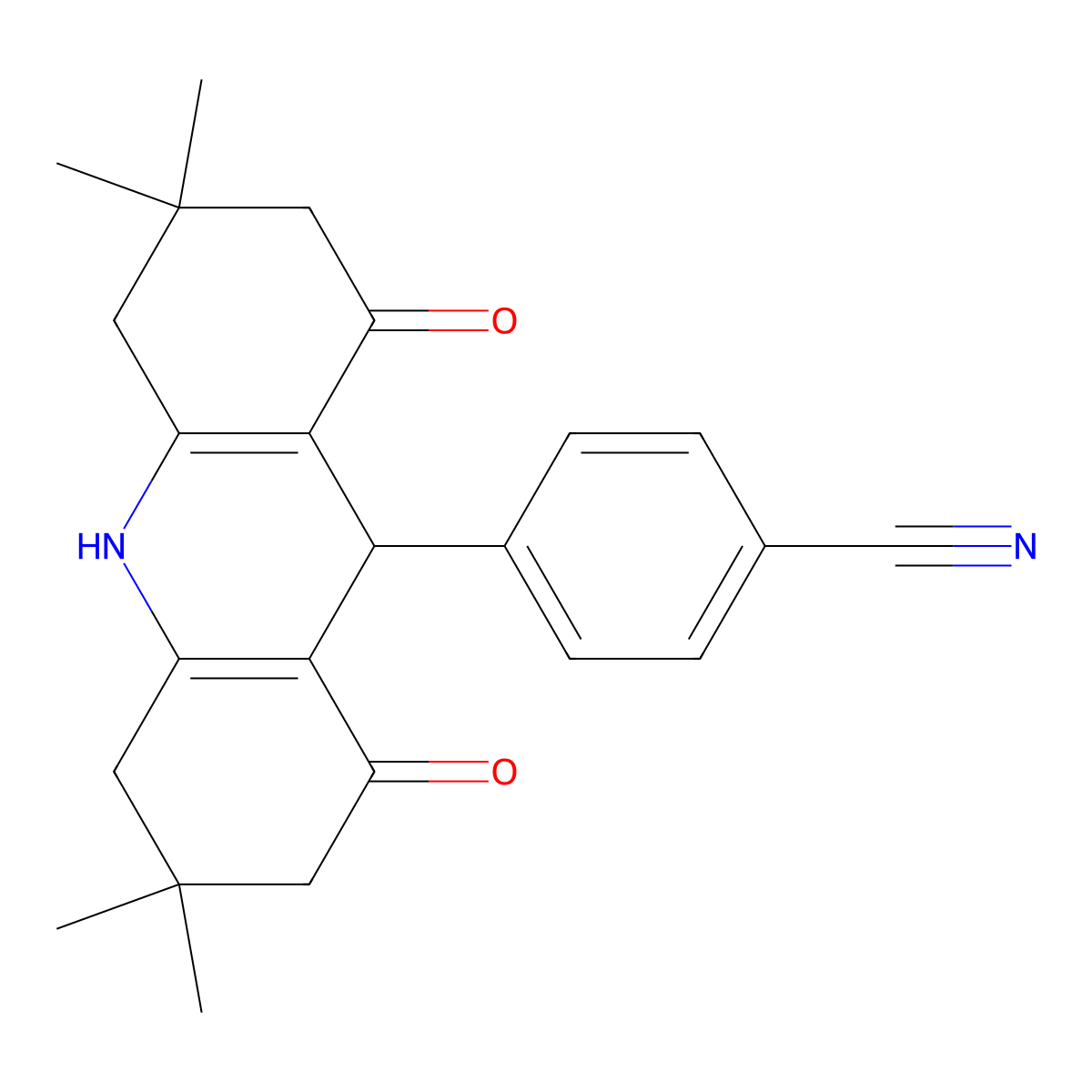 4-(3,3,6,6-Tetramethyl-1,8-dioxo-2,4,5,7,9,10-hexahydroacridin-9-yl)benzonitrile molecular structure, CAS 203178-80-7