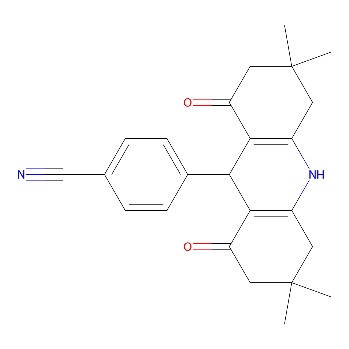 4-(3,3,6,6-Tetramethyl-1,8-dioxo-2,4,5,7,9,10-hexahydroacridin-9-yl)benzonitrile molecular structure, CAS 203178-80-7
