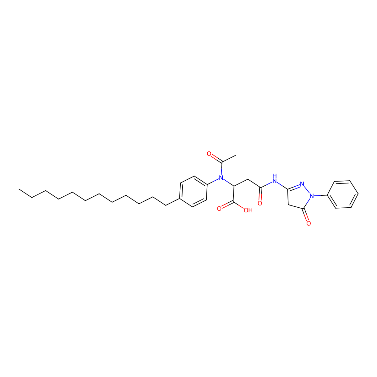 N2-Acetyl-N2-(4-dodecylphenyl)-N-(4,5-dihydro-5-oxo-1-phenyl-1H-pyrazol-3-yl)-L-asparagine molecular structure, CAS 20318-58-5