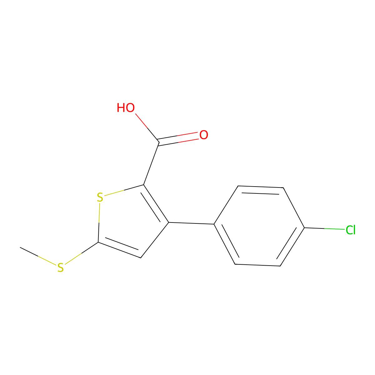 3-(4-Chlorophenyl)-5-(methylsulfanyl)-2-thiophenecarboxylic acid molecular structure, CAS 203189-46-2