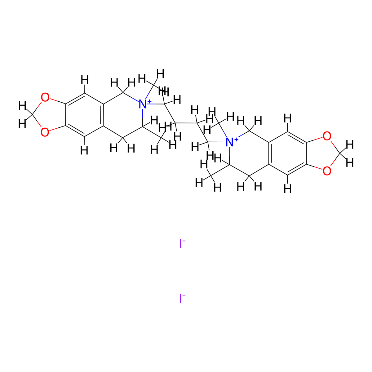 1,3-Dioxolo(4,5-g)isoquinolinium, 6,6'-tetramethylenebis(5,6,7,8-tetrahydro-6,7-dimethyl-, diiodide molecular structure, CAS 20320-91-6