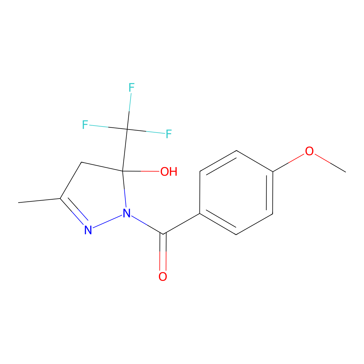 [5-hydroxy-3-methyl-5-(trifluoromethyl)-4,5-dihydro-1H-pyrazol-1-yl](4-methoxyphenyl)methanone molecular structure, CAS 203200-70-8