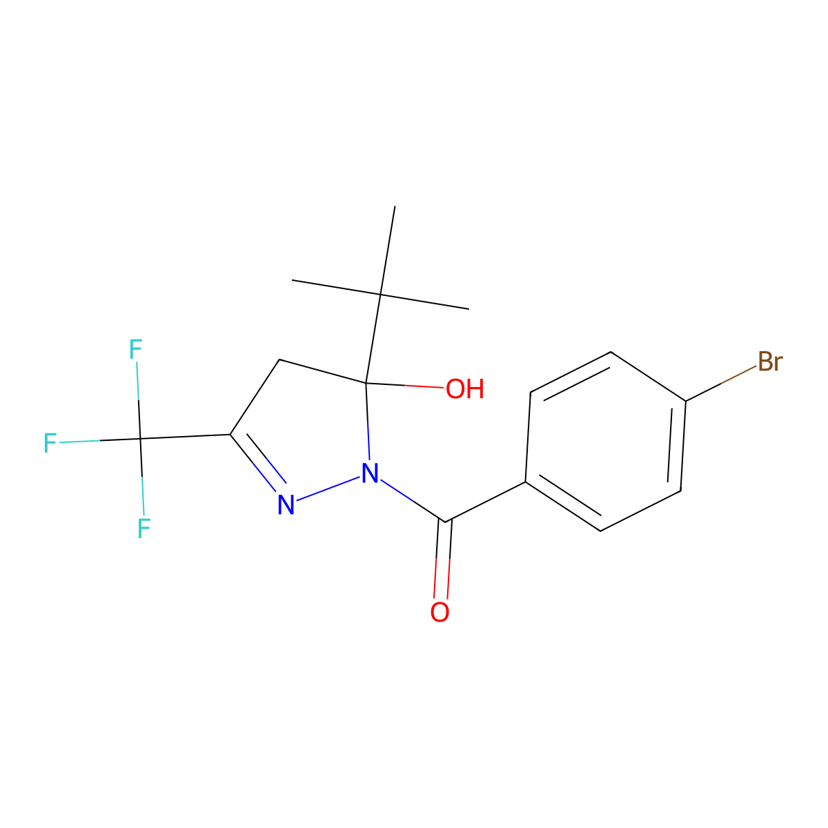(4-bromophenyl)-[5-tert-butyl-5-hydroxy-3-(trifluoromethyl)-4H-pyrazol-1-yl]methanone molecular structure, CAS 203201-12-1