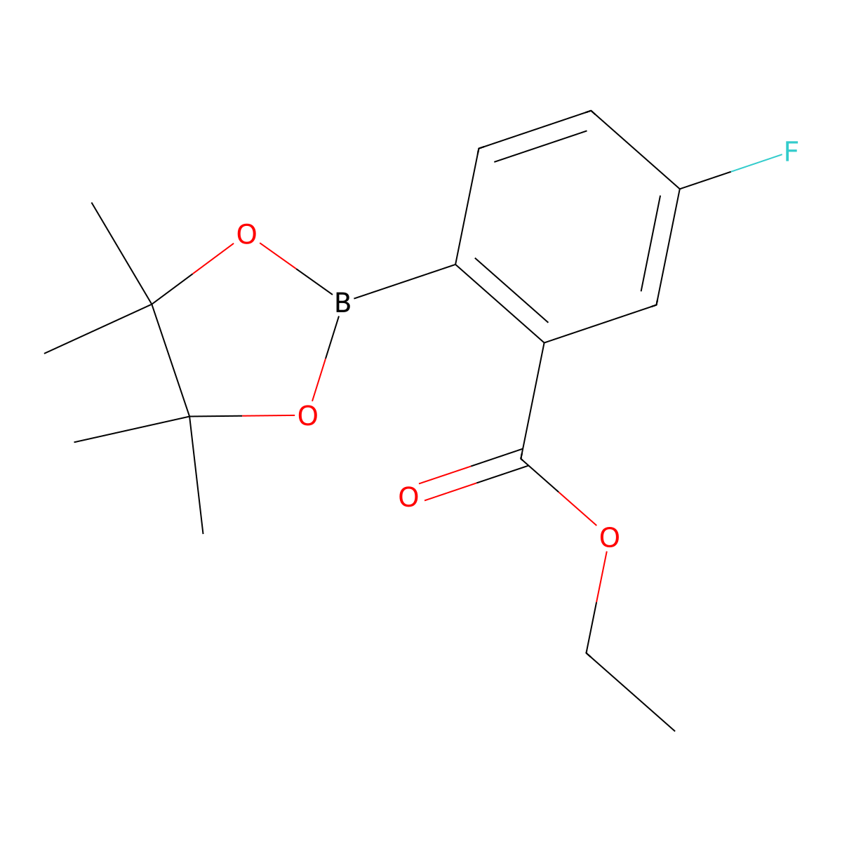 Ethyl 5-fluoro-2-(4,4,5,5-tetramethyl-1,3,2-dioxaborolan-2-yl)benzoate molecular structure, CAS 2032371-78-9