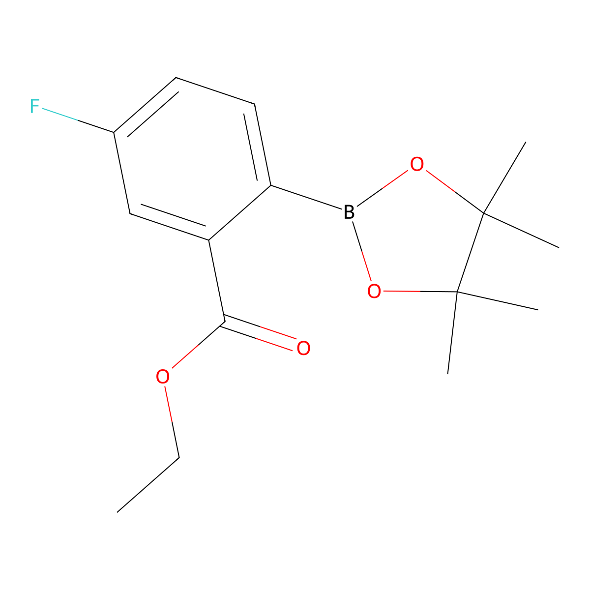 Ethyl 5-fluoro-2-(4,4,5,5-tetramethyl-1,3,2-dioxaborolan-2-yl)benzoate molecular structure, CAS 2032371-78-9