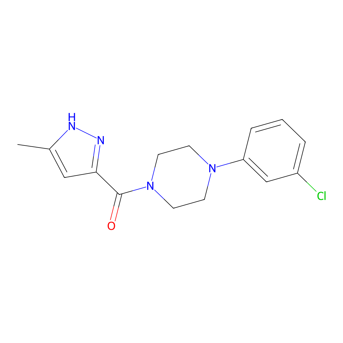 1-(3-chlorophenyl)-4-(3-methyl-1H-pyrazole-5-carbonyl)piperazine molecular structure, CAS 20326-05-0