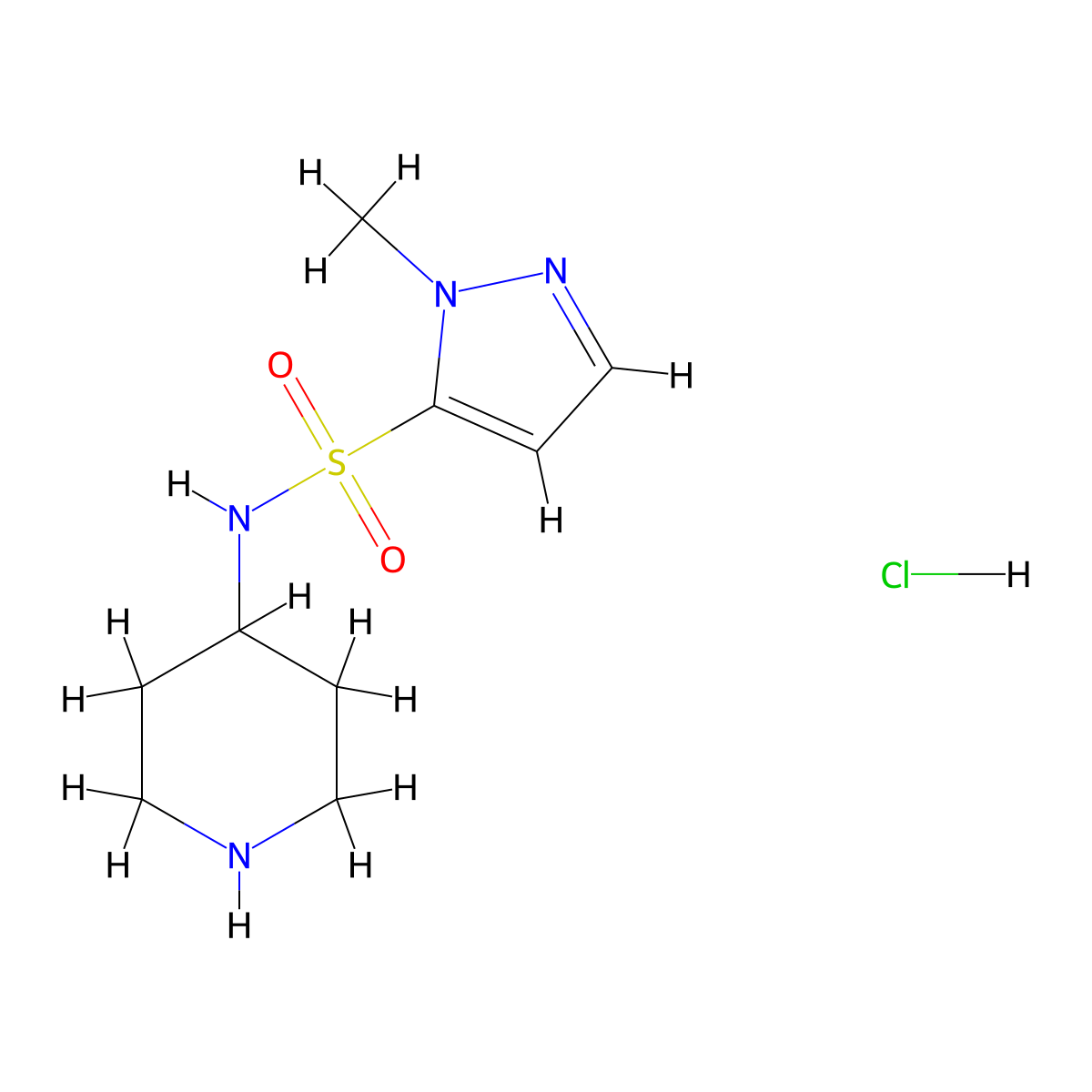1-methyl-N-(piperidin-4-yl)-1H-pyrazole-5-sulfonamide hydrochloride molecular structure, CAS 2032740-39-7