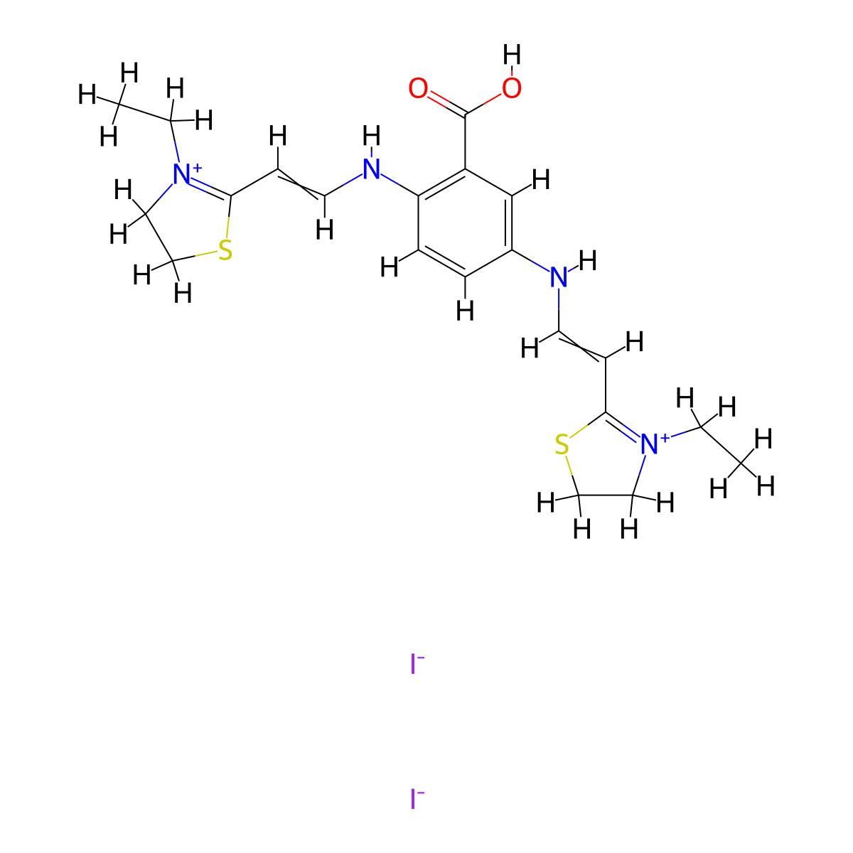 Thiazolium, 2,2'-[(2-carboxy-1,4-phenylene)bis(imino-2,1-ethenediyl)]bis[3-ethyl-4,5-dihydro-, iodide (1:2) molecular structure, CAS 20328-87-4