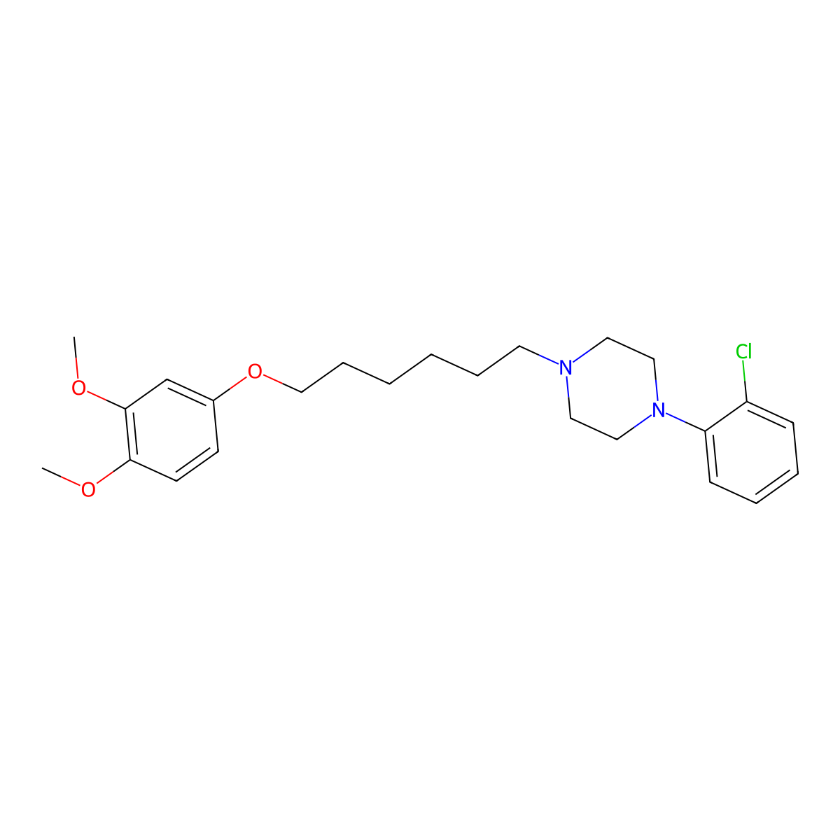 Piperazine, 1-(o-chlorophenyl)-4-(6-(3,4-dimethoxyphenoxy)hexyl)- molecular structure, CAS 2033-74-1