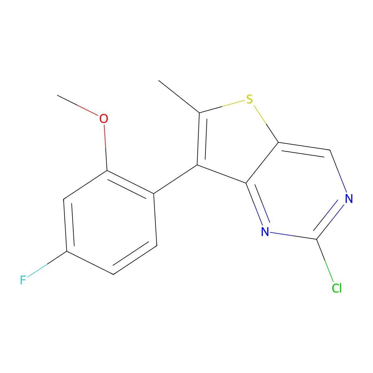 2-Chloro-7-(4-fluoro-2-methoxyphenyl)-6-methylthieno[3,2-d]pyrimidine molecular structure, CAS 2033057-23-5