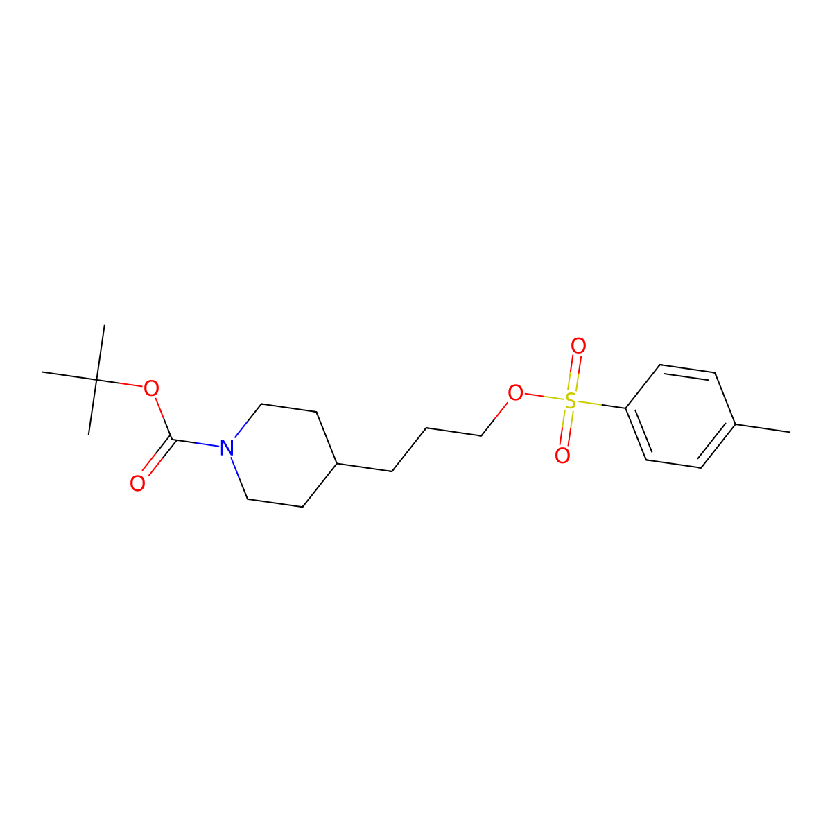 tert-Butyl 4-(3-{[(4-methylbenzene)sulfonyl]oxy}propyl)piperidine-1-carboxylate molecular structure, CAS 203306-85-8