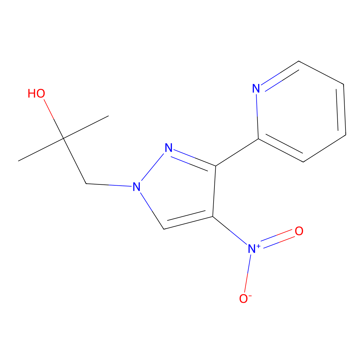 2-Methyl-1-(4-nitro-3-(pyridin-2-YL)-1H-pyrazol-1-YL)propan-2-OL molecular structure, CAS 2033071-11-1