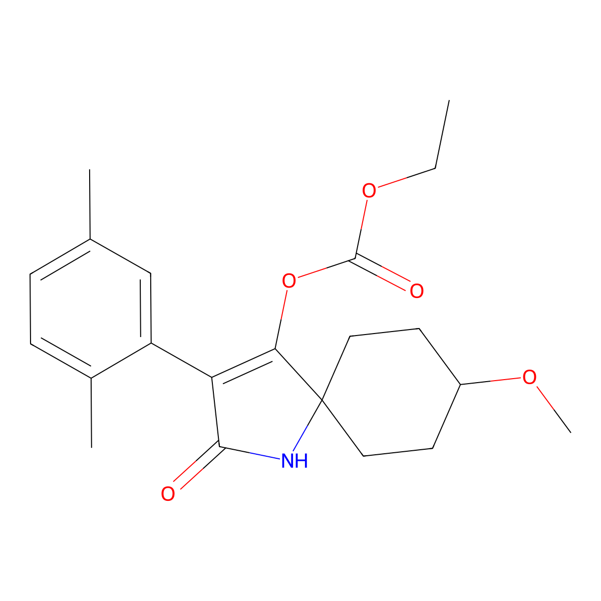 3-(2,5-Dimethylphenyl)-8-methoxy-2-oxo-1-azaspiro(4.5)dec-3-en-4-yl ethyl carbonate molecular structure, CAS 203313-25-1
