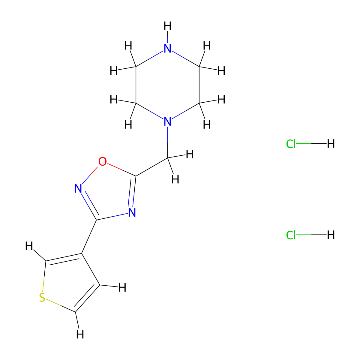 1-{[3-(Thiophen-3-yl)-1,2,4-oxadiazol-5-yl]methyl}piperazine dihydrochloride molecular structure, CAS 2034067-56-4