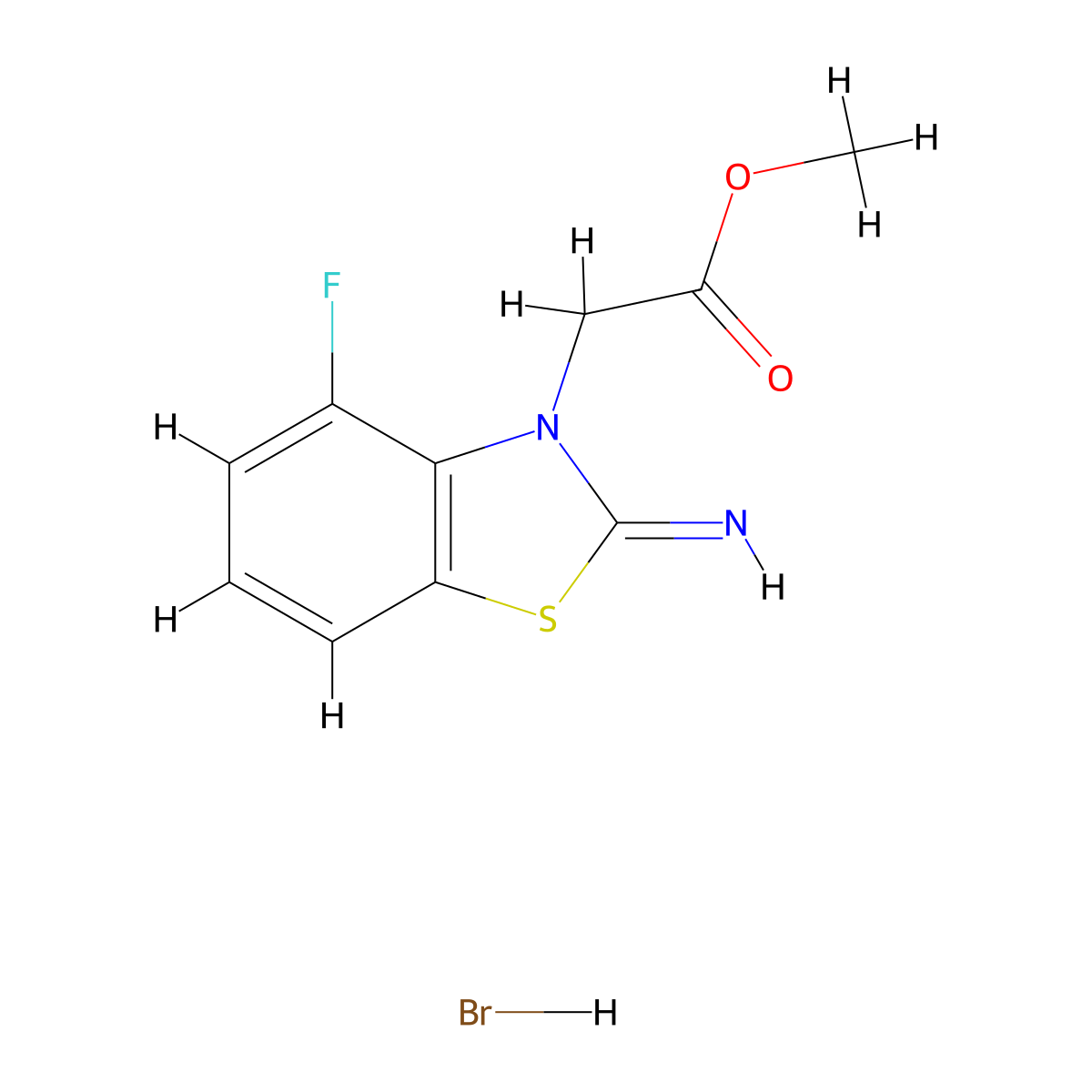methyl 2-(4-fluoro-2-iminobenzo[d]thiazol-3(2H)-yl)acetate hydrobromide molecular structure, CAS 2034153-22-3