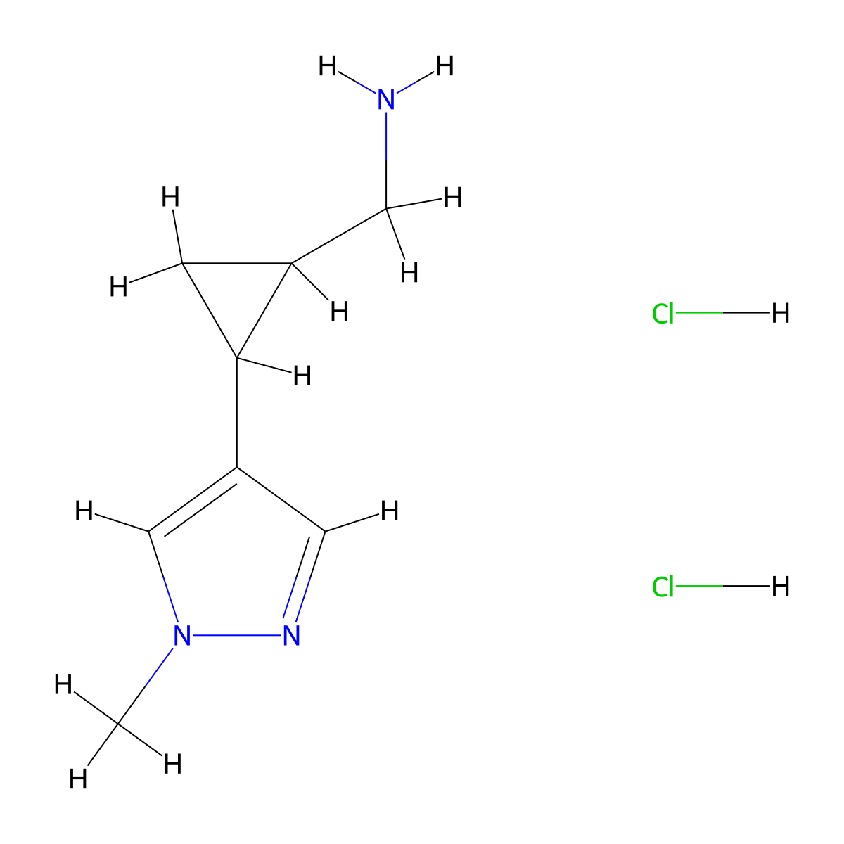 [2-(1-methyl-1H-pyrazol-4-yl)cyclopropyl]methanamine dihydrochloride molecular structure, CAS 2034153-33-6