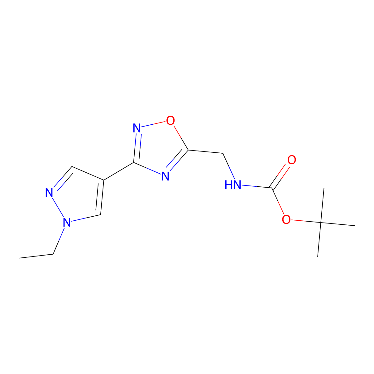 tert-butyl ((3-(1-ethyl-1H-pyrazol-4-yl)-1,2,4-oxadiazol-5-yl)methyl)carbamate molecular structure, CAS 2034153-36-9